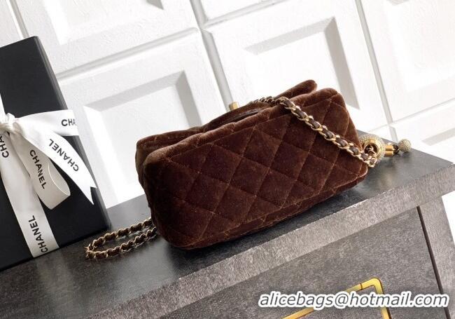 Original Cheap Chanel Velvet Mini Square Flap Bag with Strass Ball AS1786 Coffee Brown 2025