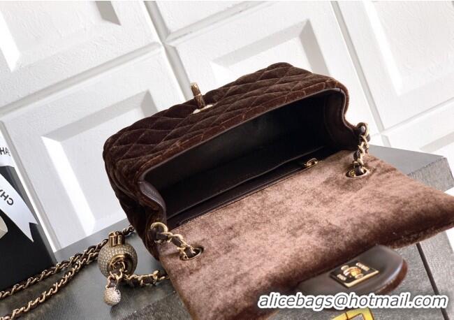 Original Cheap Chanel Velvet Mini Square Flap Bag with Strass Ball AS1786 Coffee Brown 2025