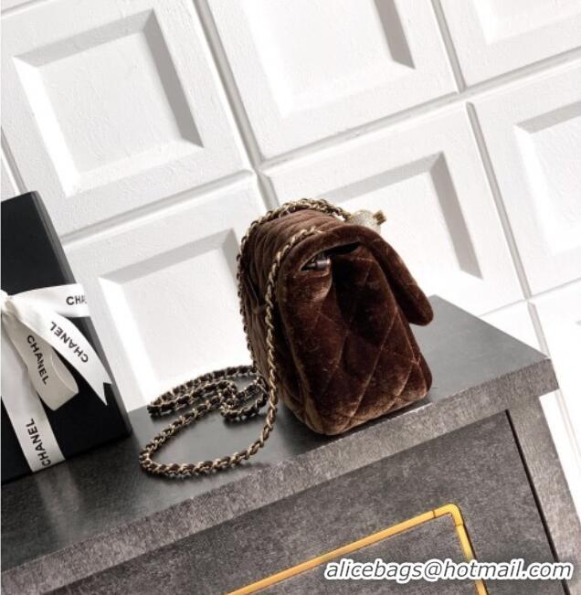 Original Cheap Chanel Velvet Mini Square Flap Bag with Strass Ball AS1786 Coffee Brown 2025