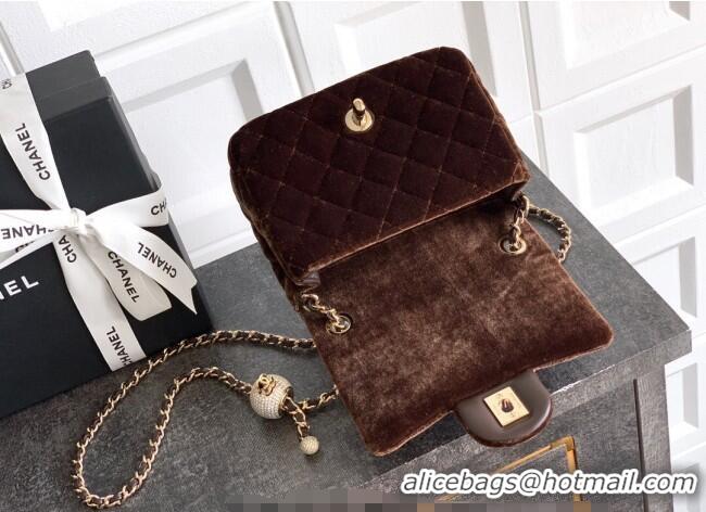 Original Cheap Chanel Velvet Mini Square Flap Bag with Strass Ball AS1786 Coffee Brown 2025