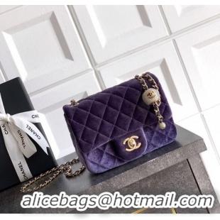 Spot Bulk Chanel Velvet Mini Square Flap Bag with Strass Ball AS1786 Purple 2025