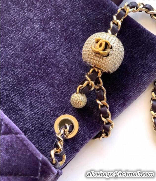 Spot Bulk Chanel Velvet Mini Square Flap Bag with Strass Ball AS1786 Purple 2025