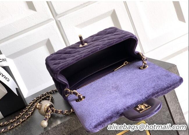 Spot Bulk Chanel Velvet Mini Square Flap Bag with Strass Ball AS1786 Purple 2025