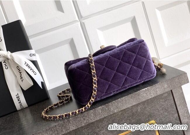 Spot Bulk Chanel Velvet Mini Square Flap Bag with Strass Ball AS1786 Purple 2025