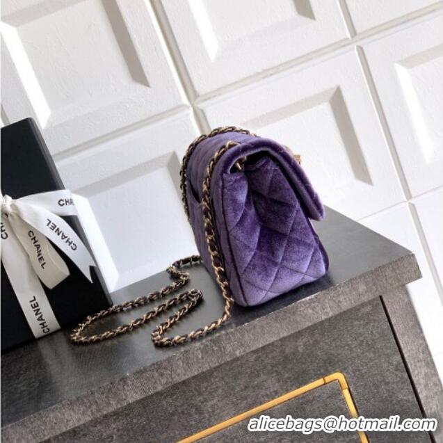 Spot Bulk Chanel Velvet Mini Square Flap Bag with Strass Ball AS1786 Purple 2025