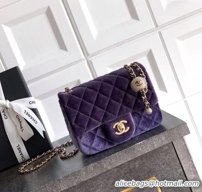 Spot Bulk Chanel Velvet Mini Square Flap Bag with Strass Ball AS1786 Purple 2025