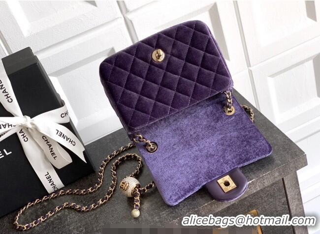 Spot Bulk Chanel Velvet Mini Square Flap Bag with Strass Ball AS1786 Purple 2025