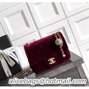 Hot Style Chanel Velvet Mini Square Flap Bag with Strass Ball AS1786 Burgundy 2025