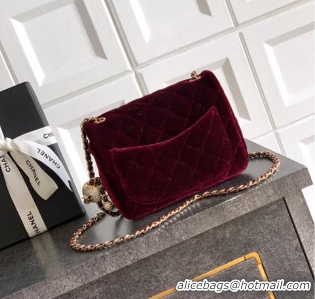 Hot Style Chanel Velvet Mini Square Flap Bag with Strass Ball AS1786 Burgundy 2025
