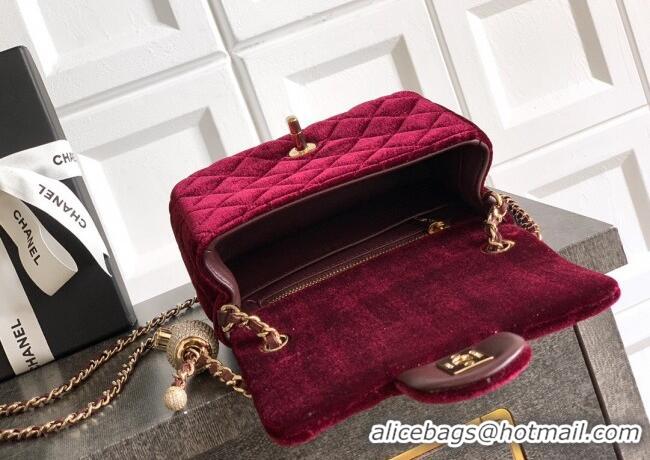 Hot Style Chanel Velvet Mini Square Flap Bag with Strass Ball AS1786 Burgundy 2025