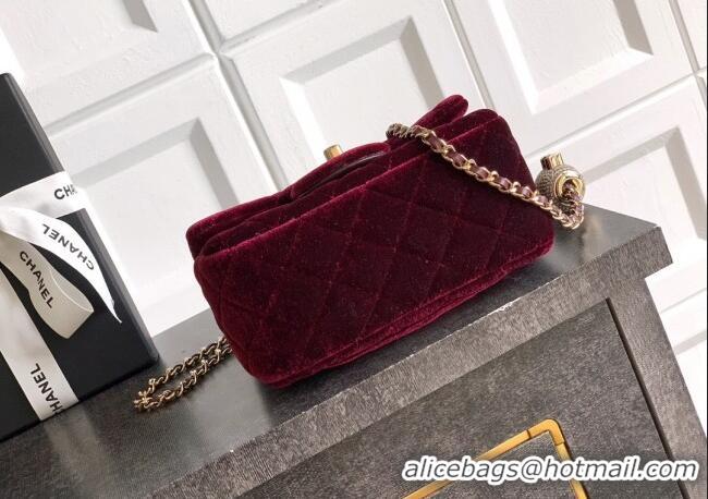 Hot Style Chanel Velvet Mini Square Flap Bag with Strass Ball AS1786 Burgundy 2025