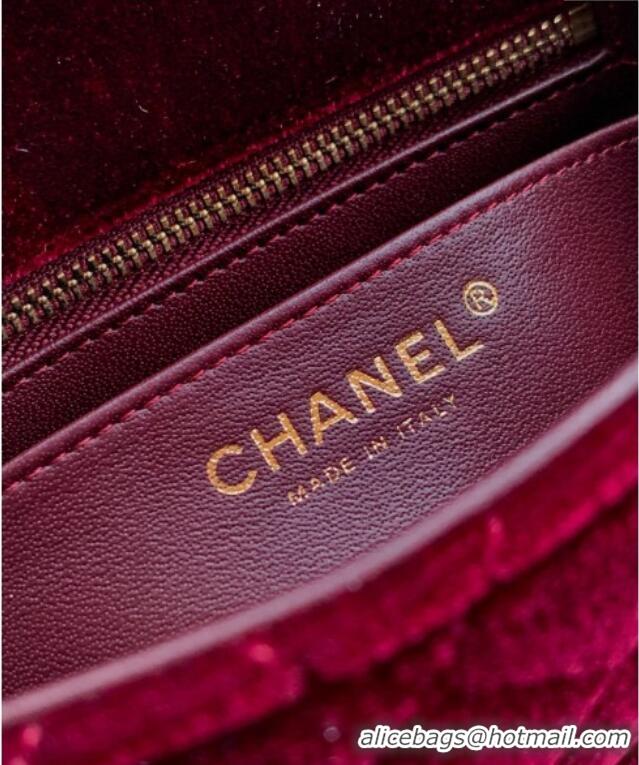 Hot Style Chanel Velvet Mini Square Flap Bag with Strass Ball AS1786 Burgundy 2025