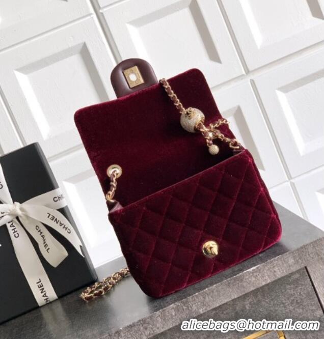 Hot Style Chanel Velvet Mini Square Flap Bag with Strass Ball AS1786 Burgundy 2025