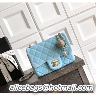 Buy New Cheap Chanel Velvet Mini Square Flap Bag with Strass Ball AS1786 Ice Blue 2025