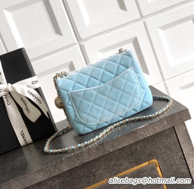 Buy New Cheap Chanel Velvet Mini Square Flap Bag with Strass Ball AS1786 Ice Blue 2025