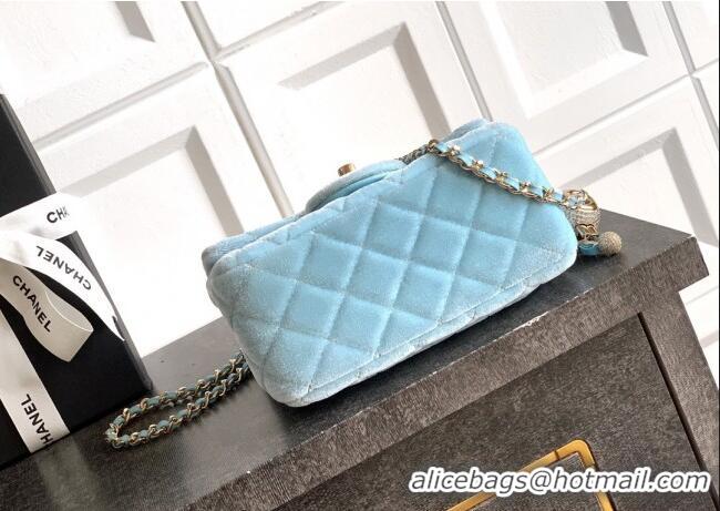 Buy New Cheap Chanel Velvet Mini Square Flap Bag with Strass Ball AS1786 Ice Blue 2025