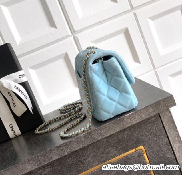 Buy New Cheap Chanel Velvet Mini Square Flap Bag with Strass Ball AS1786 Ice Blue 2025