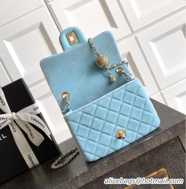 Buy New Cheap Chanel Velvet Mini Square Flap Bag with Strass Ball AS1786 Ice Blue 2025