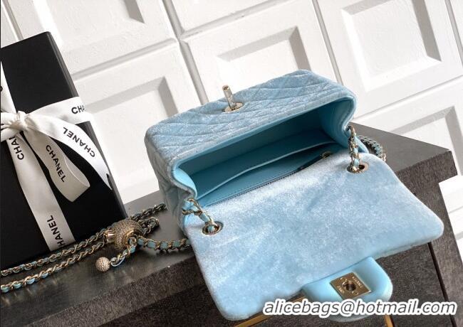 Buy New Cheap Chanel Velvet Mini Square Flap Bag with Strass Ball AS1786 Ice Blue 2025