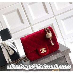 New Design Chanel Velvet Mini Square Flap Bag with Strass Ball AS1786 Red 2025