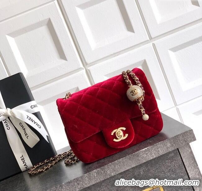 New Design Chanel Velvet Mini Square Flap Bag with Strass Ball AS1786 Red 2025