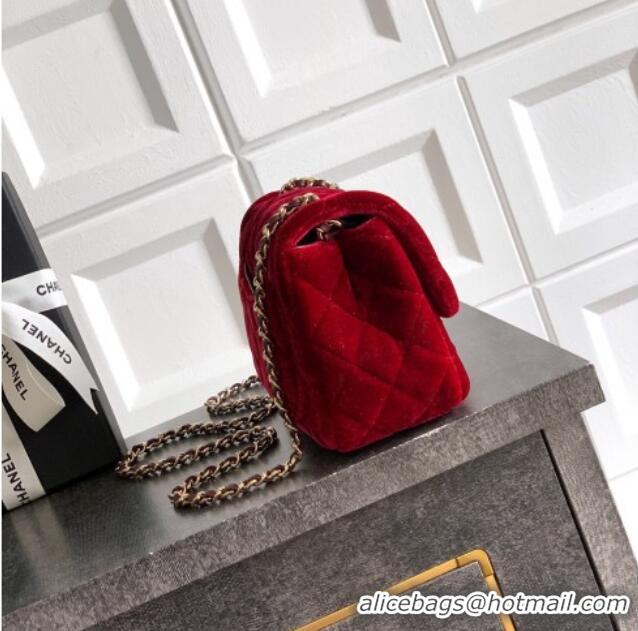 New Design Chanel Velvet Mini Square Flap Bag with Strass Ball AS1786 Red 2025