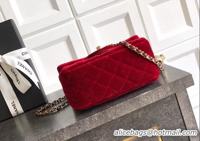 New Design Chanel Velvet Mini Square Flap Bag with Strass Ball AS1786 Red 2025