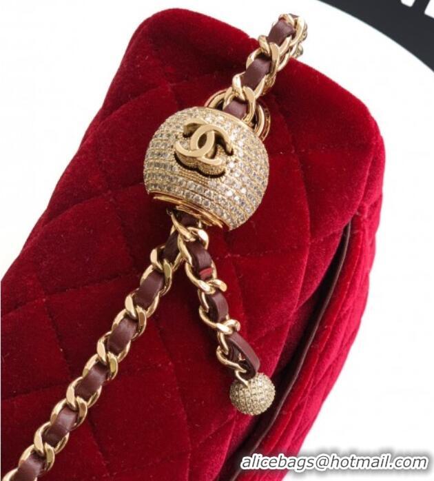 New Design Chanel Velvet Mini Square Flap Bag with Strass Ball AS1786 Red 2025
