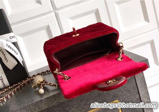 New Design Chanel Velvet Mini Square Flap Bag with Strass Ball AS1786 Red 2025