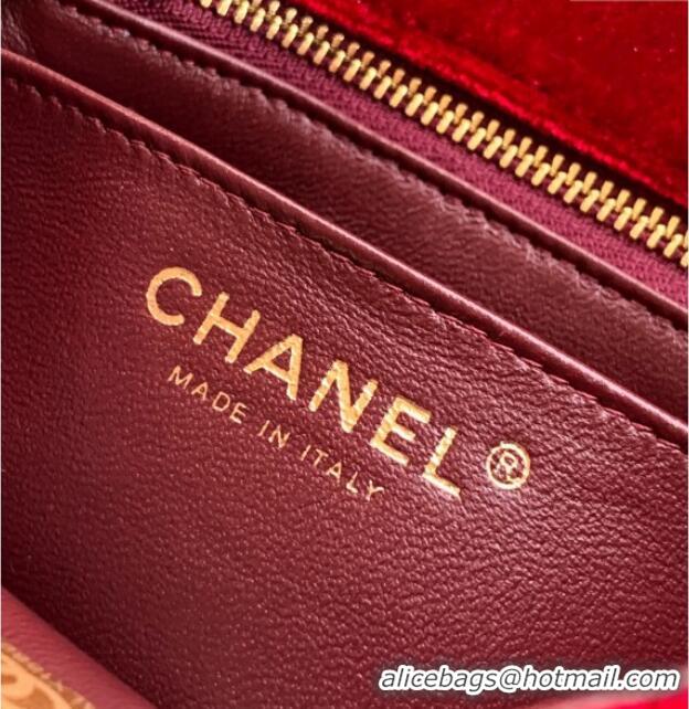New Design Chanel Velvet Mini Square Flap Bag with Strass Ball AS1786 Red 2025