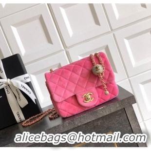 Good Quality Chanel Velvet Mini Square Flap Bag with Strass Ball AS1786 Pink 2025
