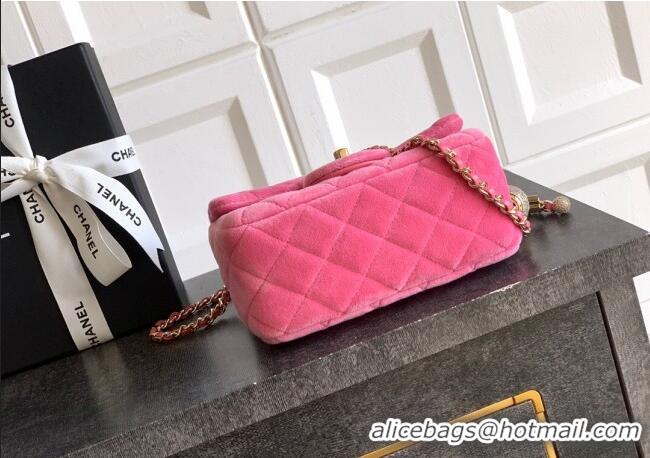 Good Quality Chanel Velvet Mini Square Flap Bag with Strass Ball AS1786 Pink 2025