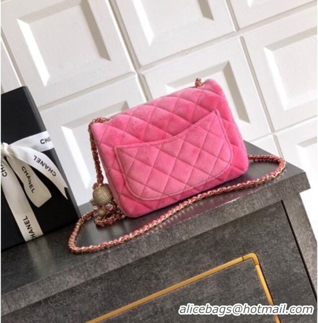 Good Quality Chanel Velvet Mini Square Flap Bag with Strass Ball AS1786 Pink 2025