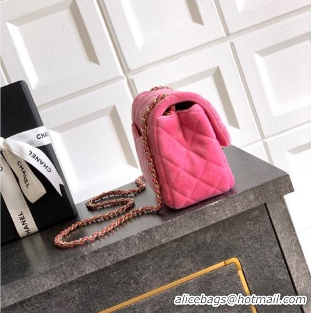 Good Quality Chanel Velvet Mini Square Flap Bag with Strass Ball AS1786 Pink 2025
