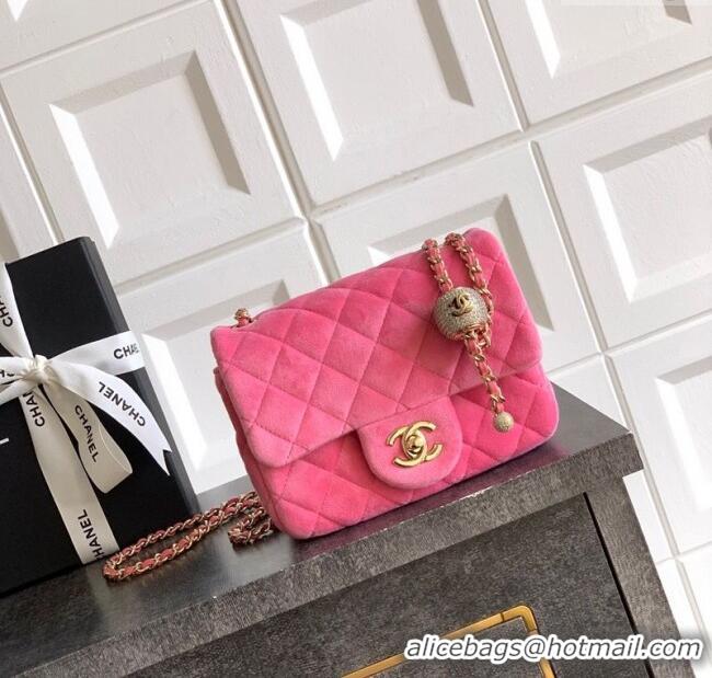 Good Quality Chanel Velvet Mini Square Flap Bag with Strass Ball AS1786 Pink 2025