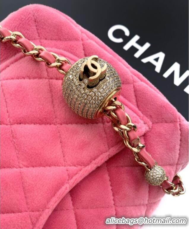 Good Quality Chanel Velvet Mini Square Flap Bag with Strass Ball AS1786 Pink 2025