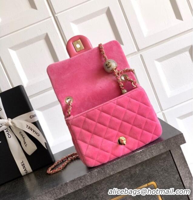 Good Quality Chanel Velvet Mini Square Flap Bag with Strass Ball AS1786 Pink 2025