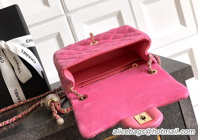 Good Quality Chanel Velvet Mini Square Flap Bag with Strass Ball AS1786 Pink 2025