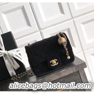 Luxury Discount Chanel Velvet Mini Square Flap Bag with Strass Ball AS1786 Black 2025