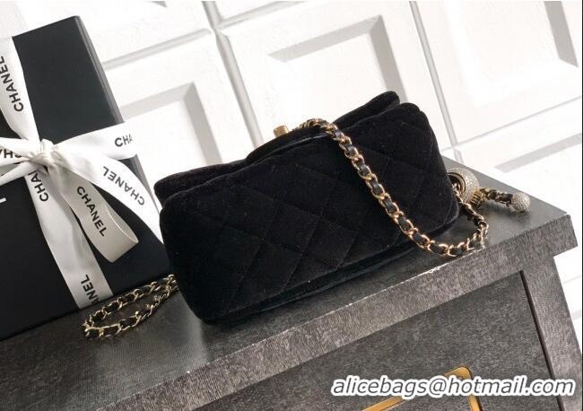Luxury Discount Chanel Velvet Mini Square Flap Bag with Strass Ball AS1786 Black 2025