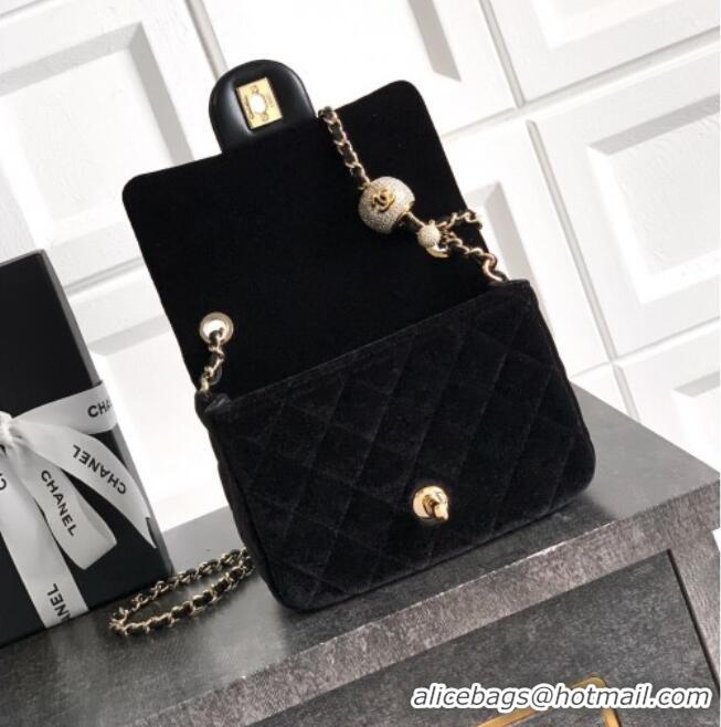 Luxury Discount Chanel Velvet Mini Square Flap Bag with Strass Ball AS1786 Black 2025