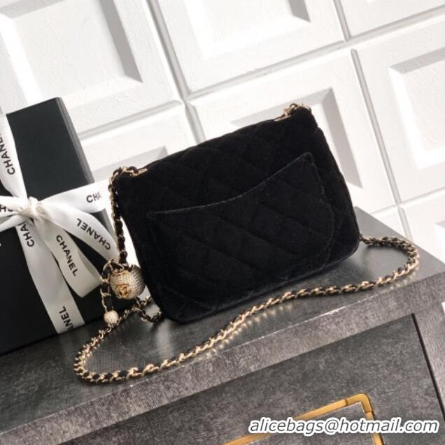 Luxury Discount Chanel Velvet Mini Square Flap Bag with Strass Ball AS1786 Black 2025
