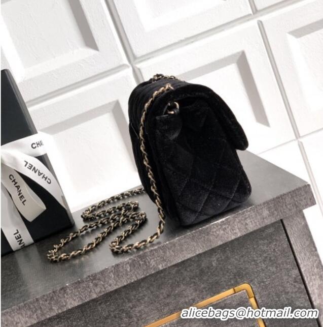 Luxury Discount Chanel Velvet Mini Square Flap Bag with Strass Ball AS1786 Black 2025
