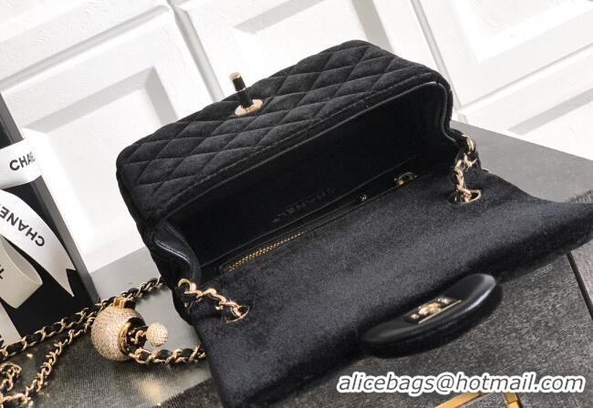 Luxury Discount Chanel Velvet Mini Square Flap Bag with Strass Ball AS1786 Black 2025