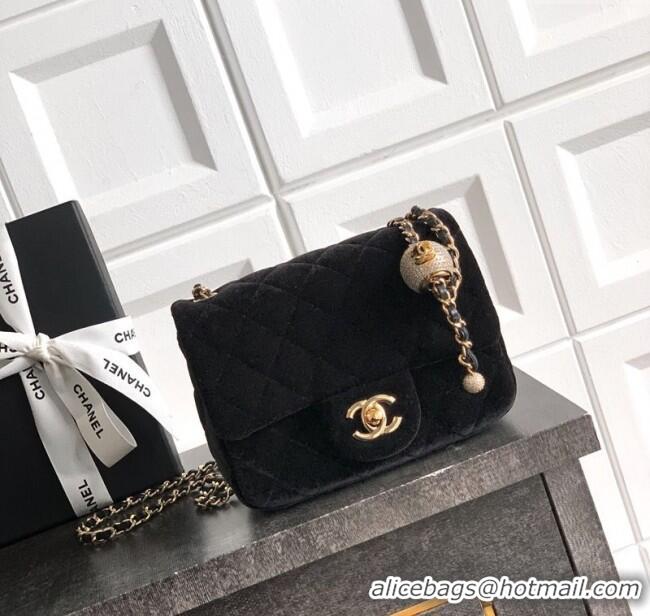 Luxury Discount Chanel Velvet Mini Square Flap Bag with Strass Ball AS1786 Black 2025