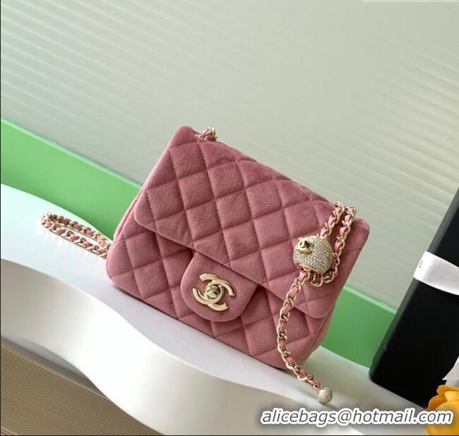Inexpensive Chanel Velvet Mini Square Flap Bag with Strass Ball AS1786 Light Pink 2025