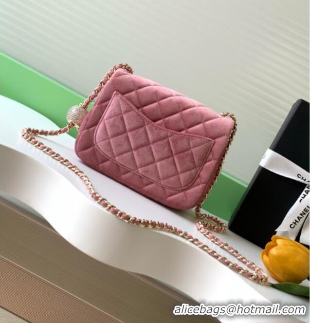 Inexpensive Chanel Velvet Mini Square Flap Bag with Strass Ball AS1786 Light Pink 2025