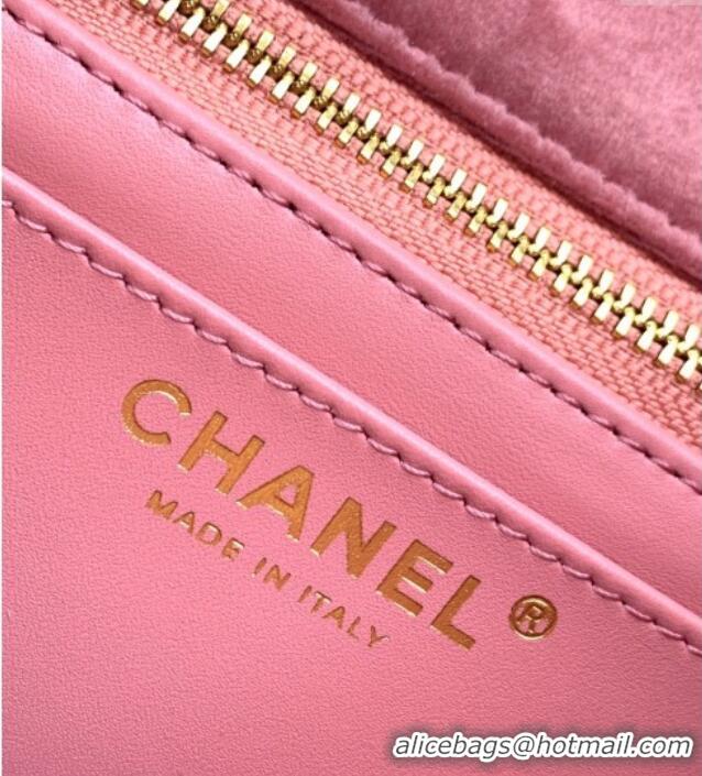 Inexpensive Chanel Velvet Mini Square Flap Bag with Strass Ball AS1786 Light Pink 2025