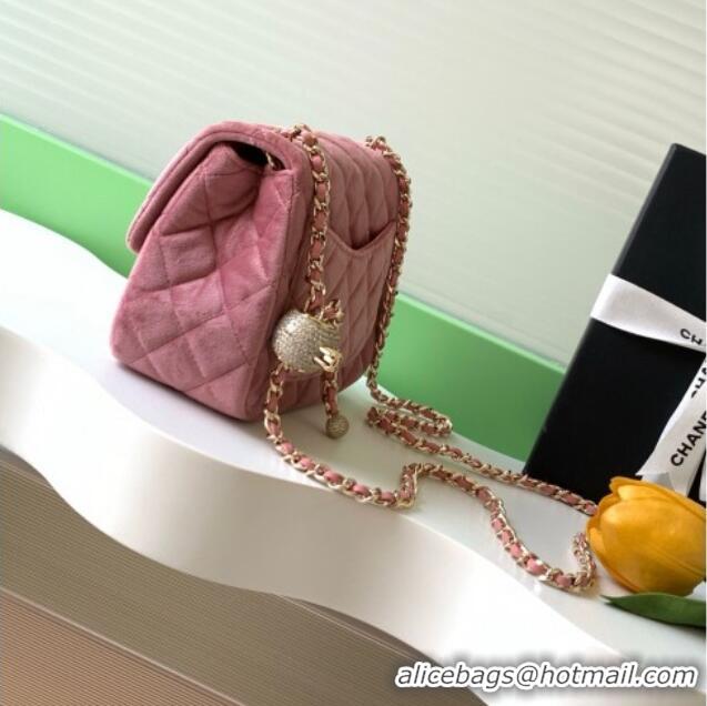 Inexpensive Chanel Velvet Mini Square Flap Bag with Strass Ball AS1786 Light Pink 2025