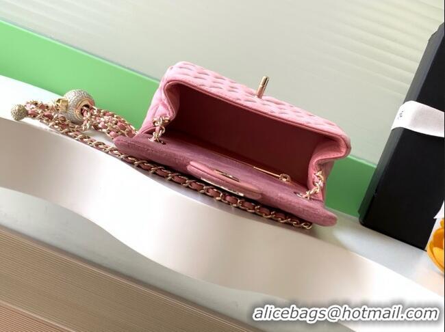 Inexpensive Chanel Velvet Mini Square Flap Bag with Strass Ball AS1786 Light Pink 2025